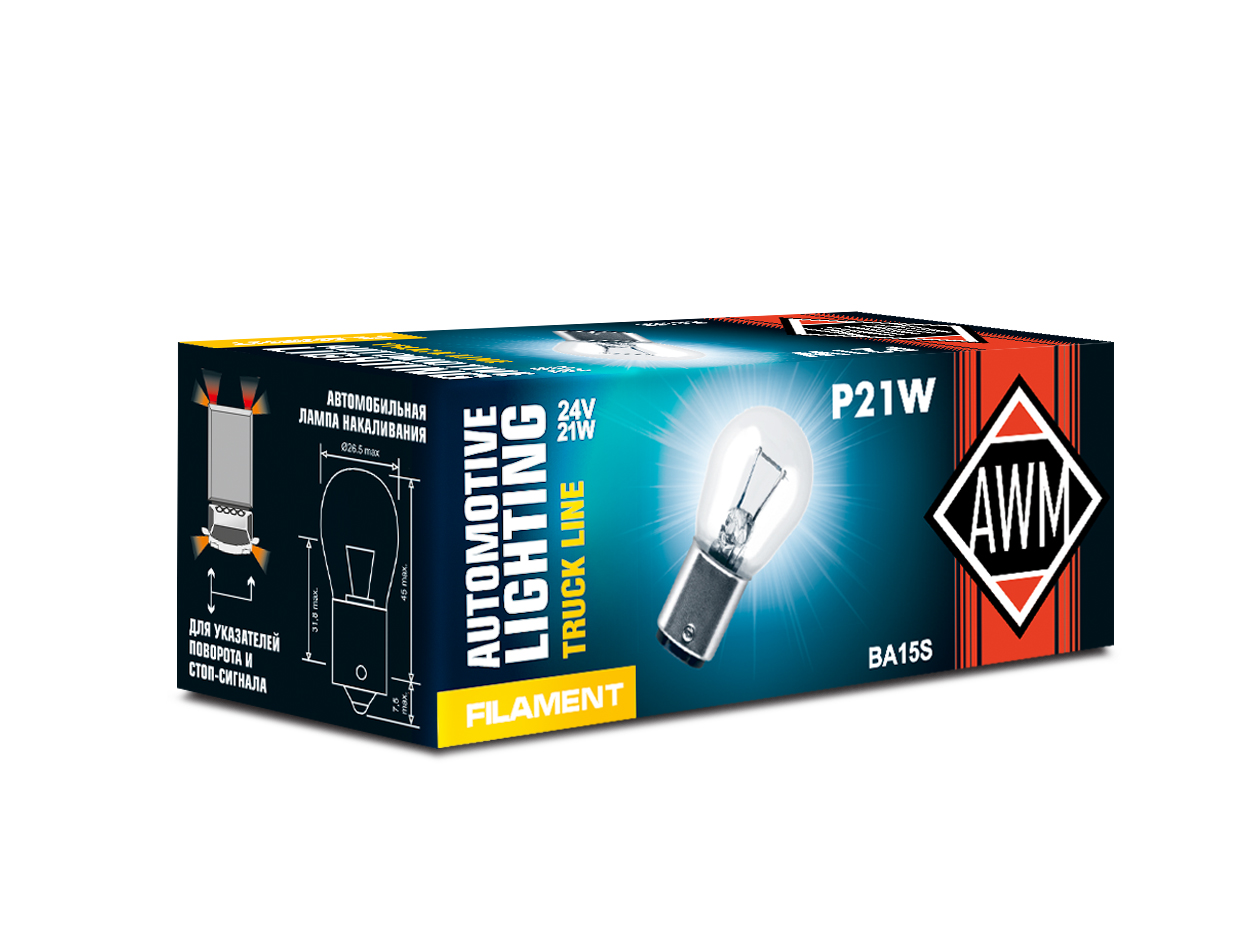 Лампа накаливания AWM P21W 24V 21W (BA15S) (уп.980)