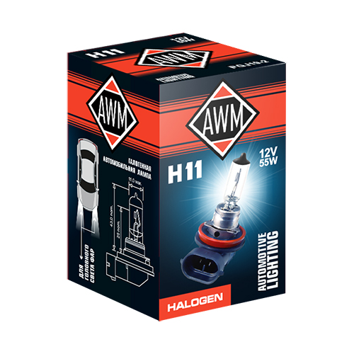 Лампа галогенная AWM H11 12V 55W (PGJ19-2)(уп.10)