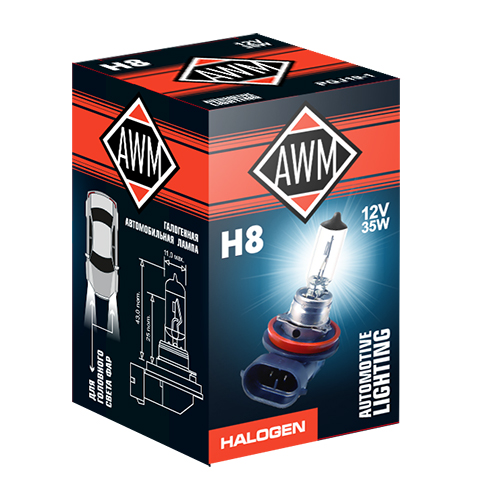 Лампа галогенная AWM H8 12V 35W (PGJ19-1)(уп.10)