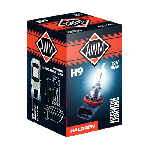 Лампа галогенная AWM H9 12V 65W (PGJ19-5)(уп.10)