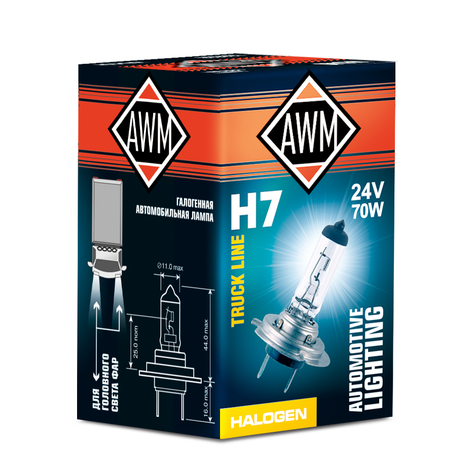 Лампа галогенная AWM H7 24V 70 W (Px26D)(уп.10)